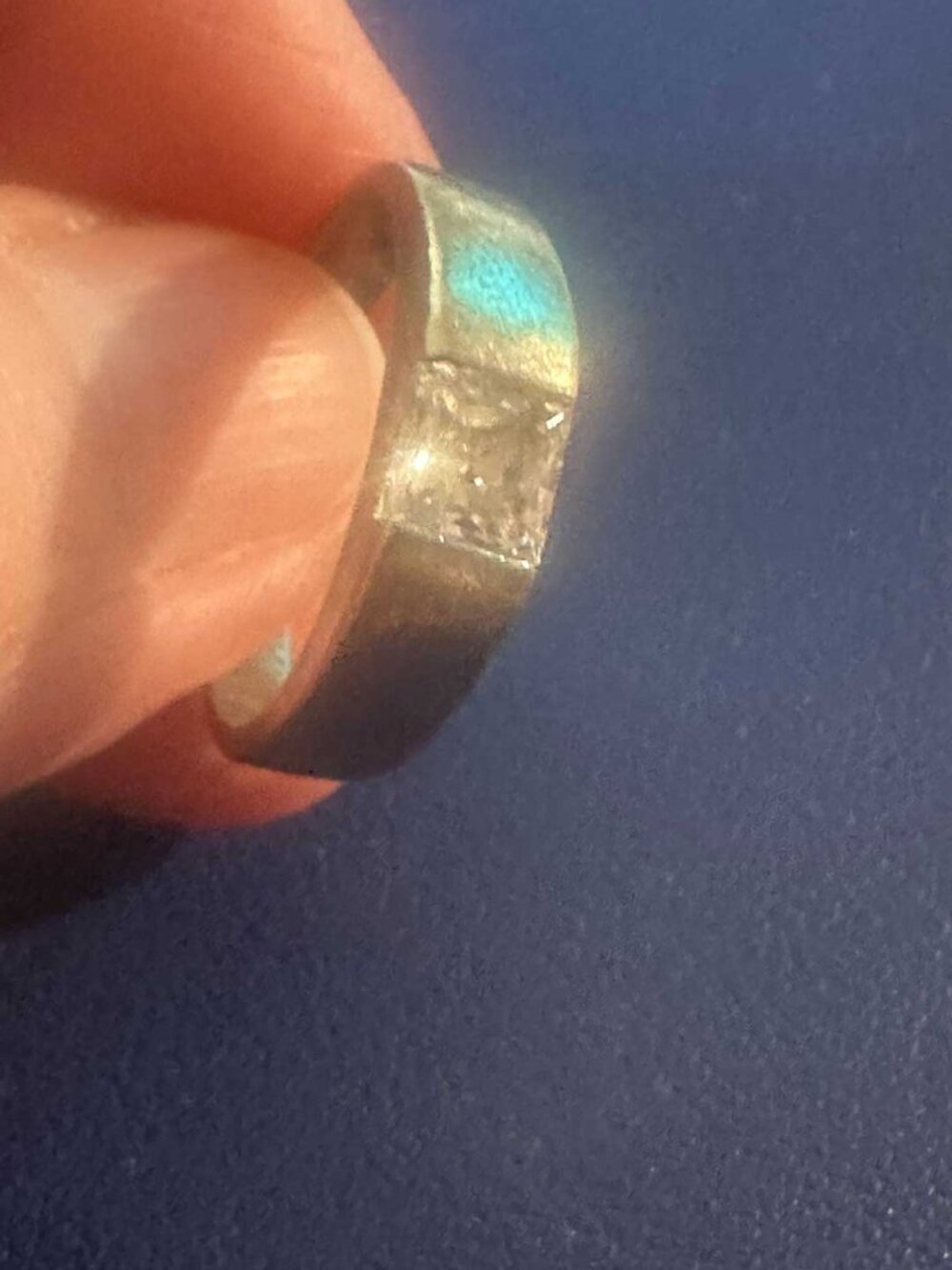 80s Mexican 925 Silver Ring with Princess Cut Gemstone | Size 7 - 7.5 - Picture 4 of 7
